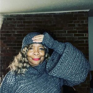 crocheted grey metallic vertical cape matching hat and long fingerless gloves